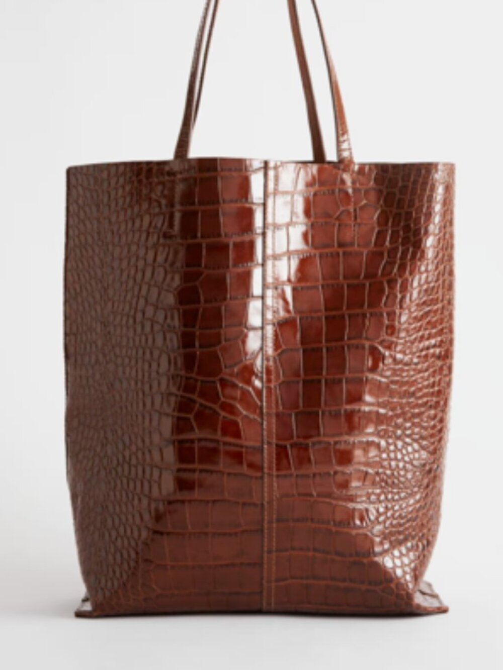 &OTHER STORIES | Croc Embossed Brown Leather Lg Tote Shoulder Shopping Bag-EUC - Picture 11 of 12
